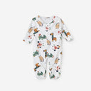 Bebic Safari Snug Sleepsuit for babies, soft fabric with animal print, featuring a cozy hood and front zipper for easy dressing.