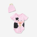 Bebic Pink Cow Fun Set clothing for kids, featuring a pink top with cow print design and matching pants, casual and playful style.