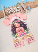 Bebic Island Princess swimsuit romper for girls, featuring a colorful tropical print and comfortable fit, perfect for swimming.