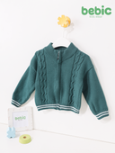 Teal Cable-Knit Zip Cardigan