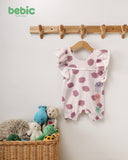 Baby wearing a Bebic Whale Ruffle Romper with ocean-themed ruffles and soft fabric, perfect for summer or casual wear.