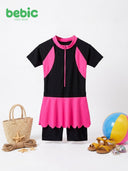 Sporty Pink & Black Skirted Swimsuit