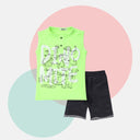 Bebic Neon Dino Set clothing featuring colorful dinosaur-themed fabric and playful design for kids' fashion.