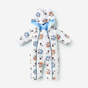 Fox Print Padded Pramsuit with Blue Fleece Lining