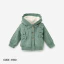 Bebic hooded knit cardigan in soft fabric, featuring a cozy hood and front pockets, perfect for casual layering.