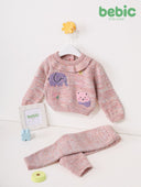 Pink Mélange Knit Animal Sweater Set