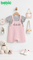 Pink Cat Overall Set