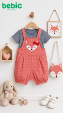 Bebic Foxy Polka Dot Overall Set featuring playful polka dot pattern, adjustable straps, and a stylish, comfortable clothing design.