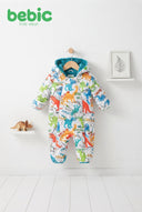 Bebic padded dinosaur spikes snowsuit for children, featuring colorful dinosaur design and warm, insulated fabric.