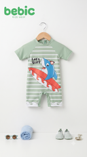 Bright blue Bebic Surf Kids swimsuit with colorful patterns, featuring a comfortable fit and playful design for young surfers.