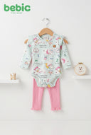 Bebic Playful Paws clothing with playful paw print design, featuring colorful animal-themed patterns on soft fabric.