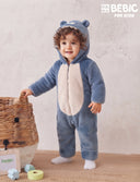 Blue Bebic Bear Winter Romper for babies, featuring soft fabric and playful bear design, ideal for cold weather.