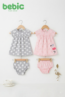 Bebic polka dot and flamingo 2-piece clothing set featuring playful patterns and vibrant colors, perfect for casual wear.