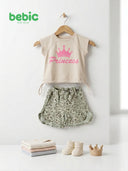 Beibic beige princess Disney clothing set featuring a princess-themed top and matching pants for kids.