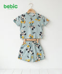 Bebic Mickey Mint Fun Set clothing featuring a mint green shirt with Mickey Mouse design and matching pants for children.