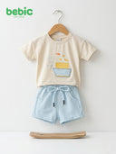 Bebic Let's Set Sail summer clothing set for kids, featuring a colorful top and shorts with sailboat print, perfect for warm weather.
