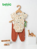 Bebic Safari Friends ribbed clothing set for children, featuring playful animal designs in soft, ribbed fabric.
