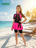 Sporty Pink & Black Skirted Swimsuit