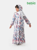 Bebic floral faith abaya in flowing fabric with intricate floral patterns, modest full-length clothing for women