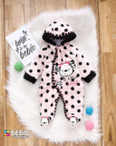 Pink Polka Dot Puppy Fleece Romper